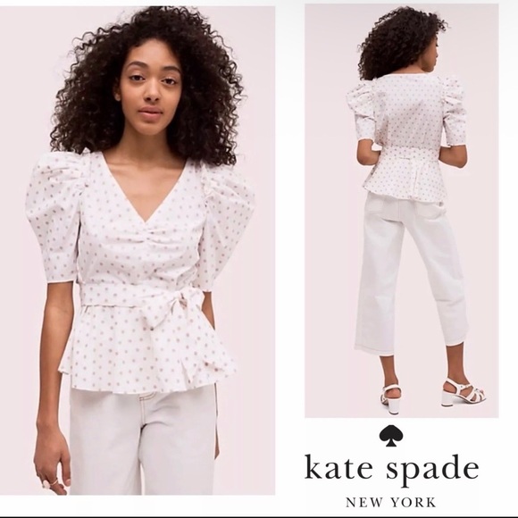 kate spade Tops - Kate Spade White and Pink Polka Dot Blouse